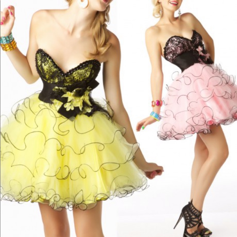 Mac Duggal 7291B Black & Pink strapless dress